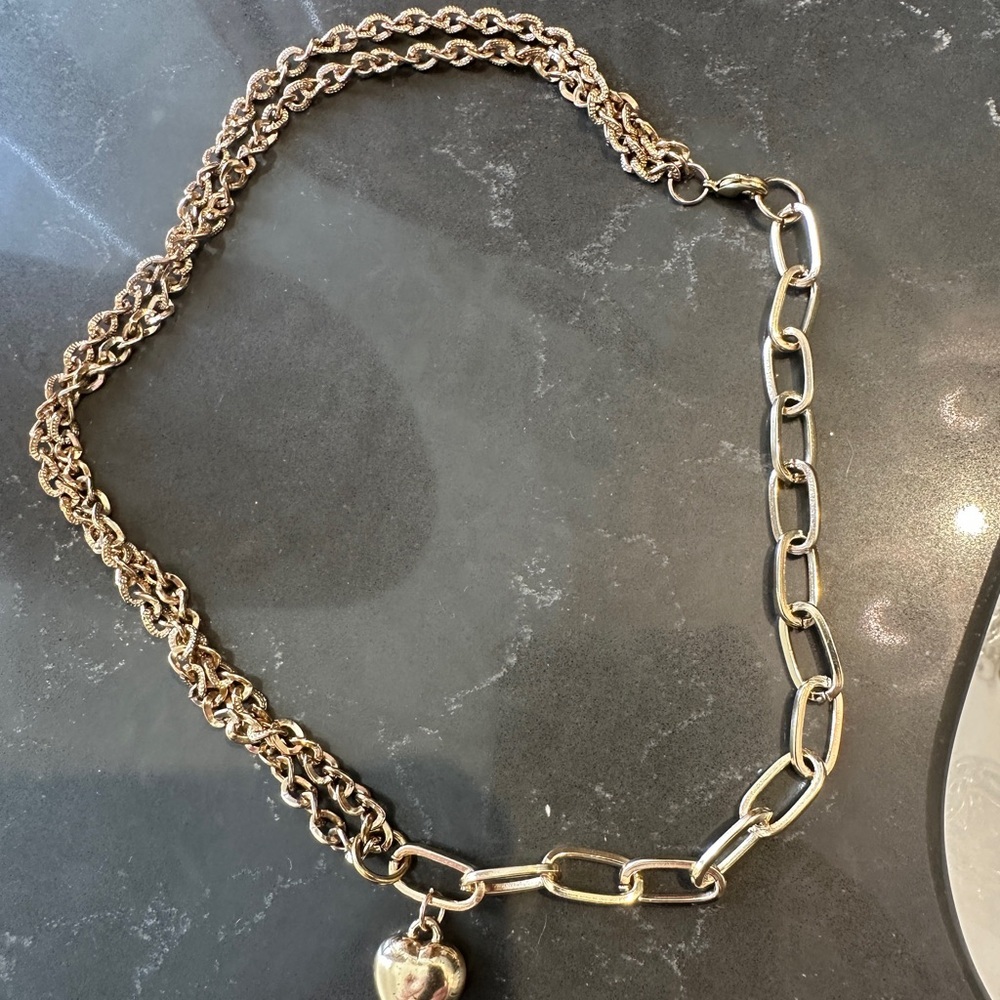 Elegant Gold Plated Chain Necklace with Small puffy Heart Pendant